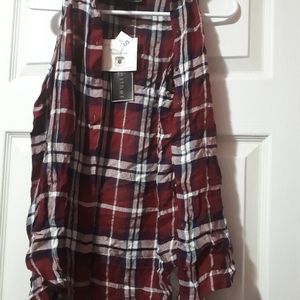 New womens shoulderless plaid button-up